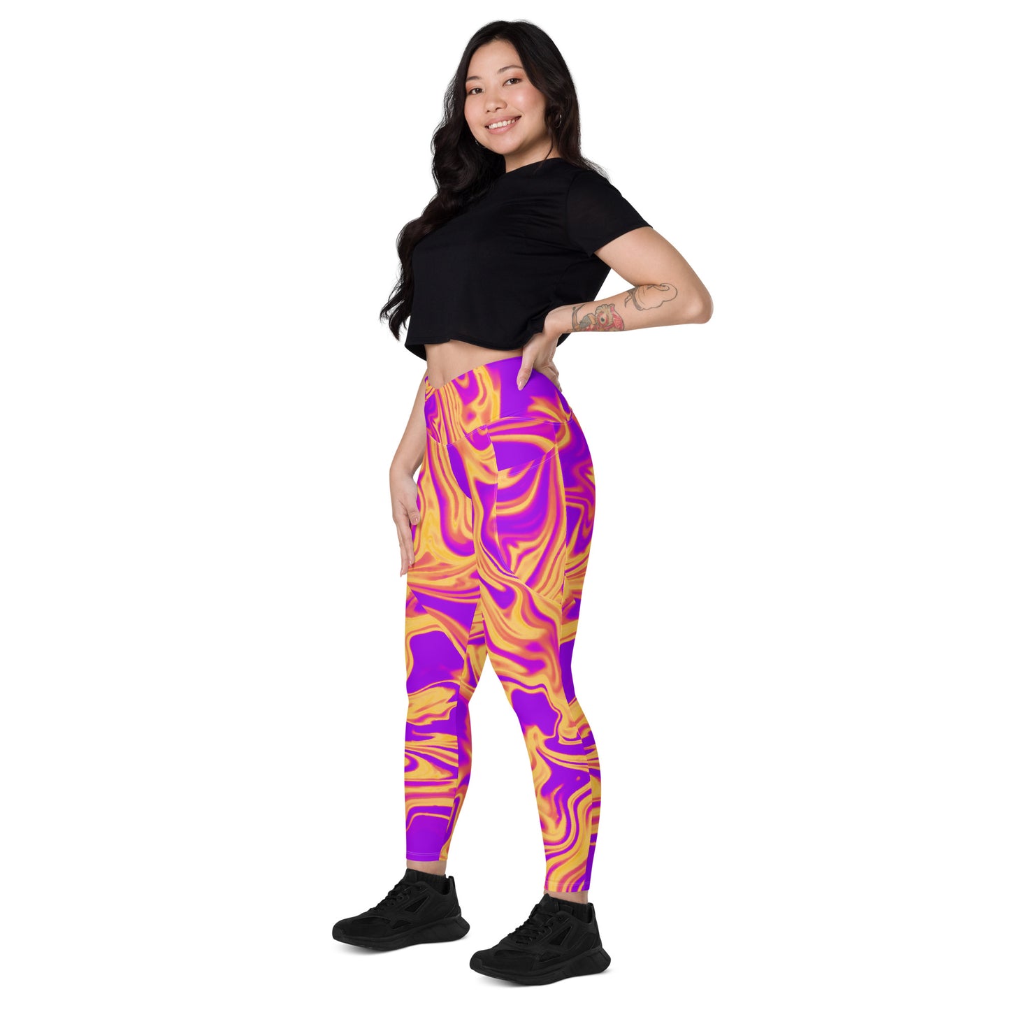 Cosmic Flow Women's Recycled Crossover Leggings With Pockets - FLAKOUT