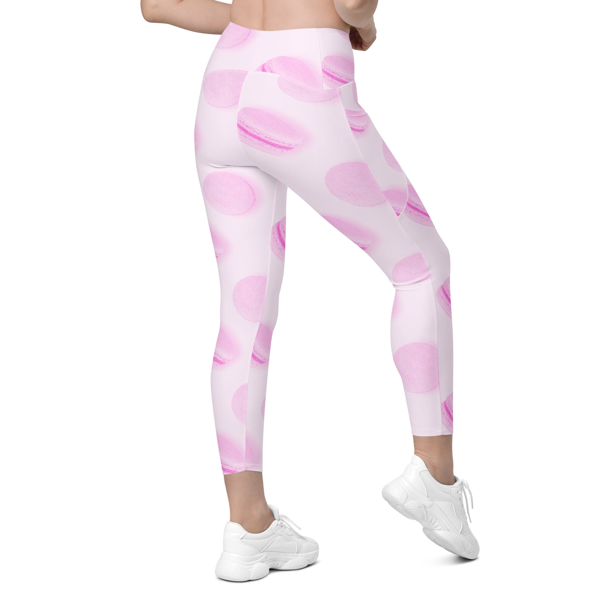 Rosé Macaron Women's Recycled Crossover Leggings With Pockets - FLAKOUT