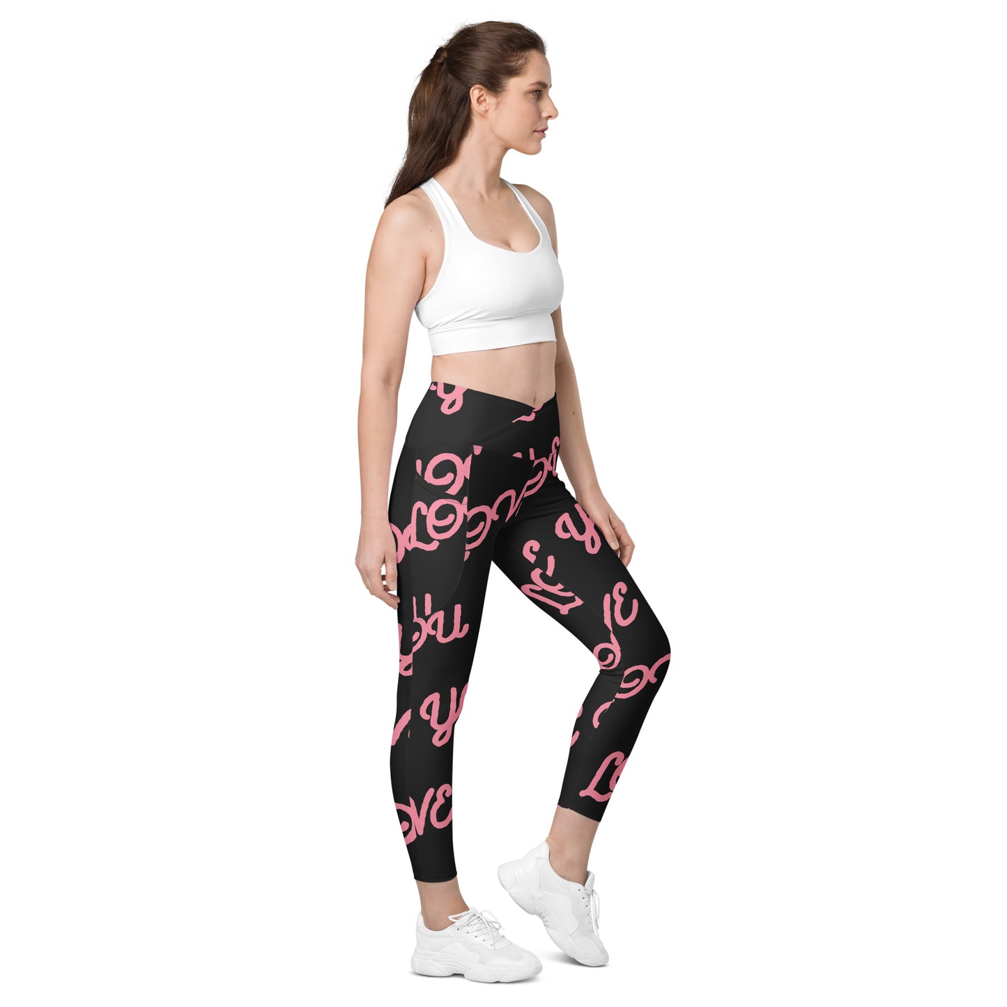 Love You Women's Recycled Crossover Leggings With Pockets - FLAKOUT