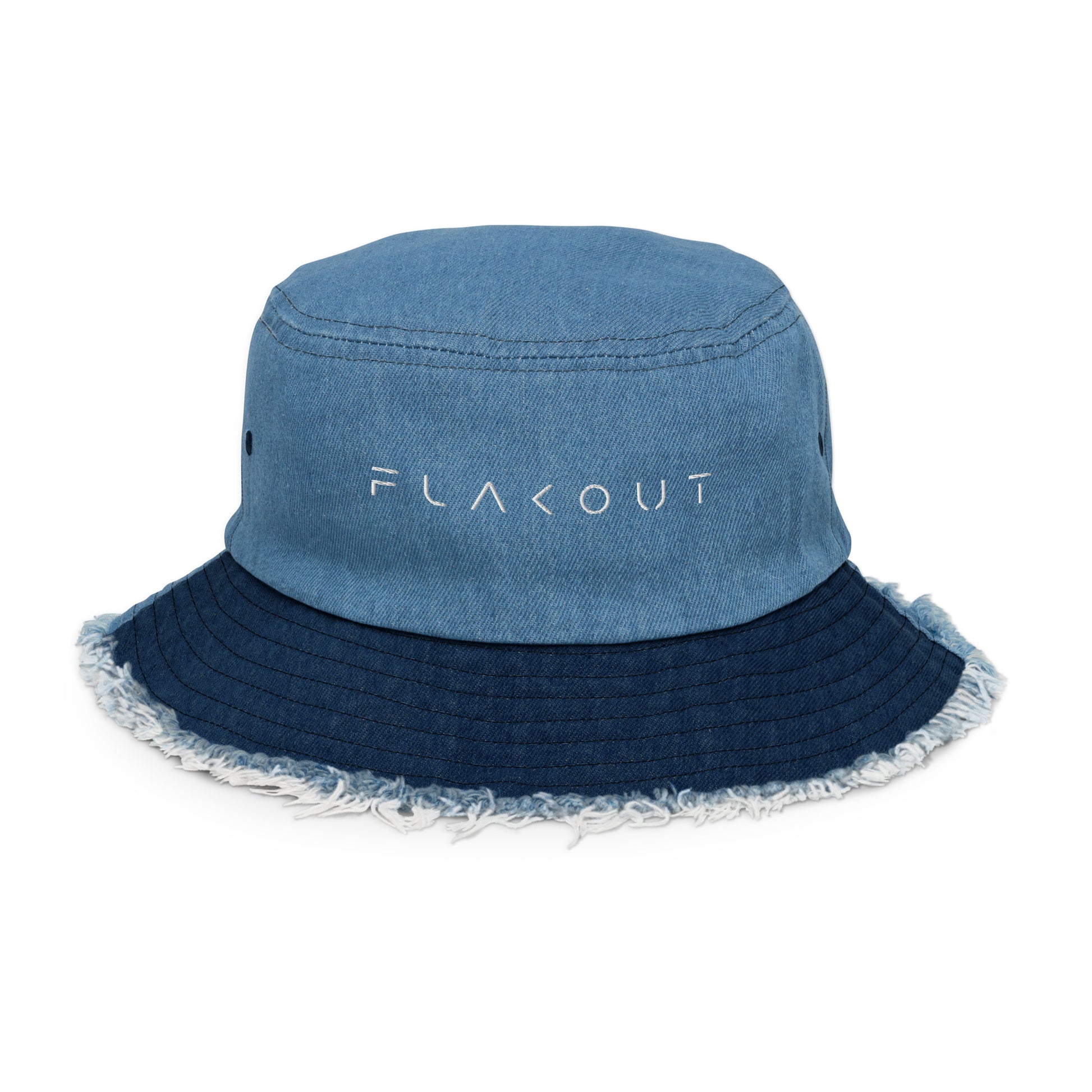 FLAKOUT Logo Embroidered Distressed Denim Hat - FLAKOUT