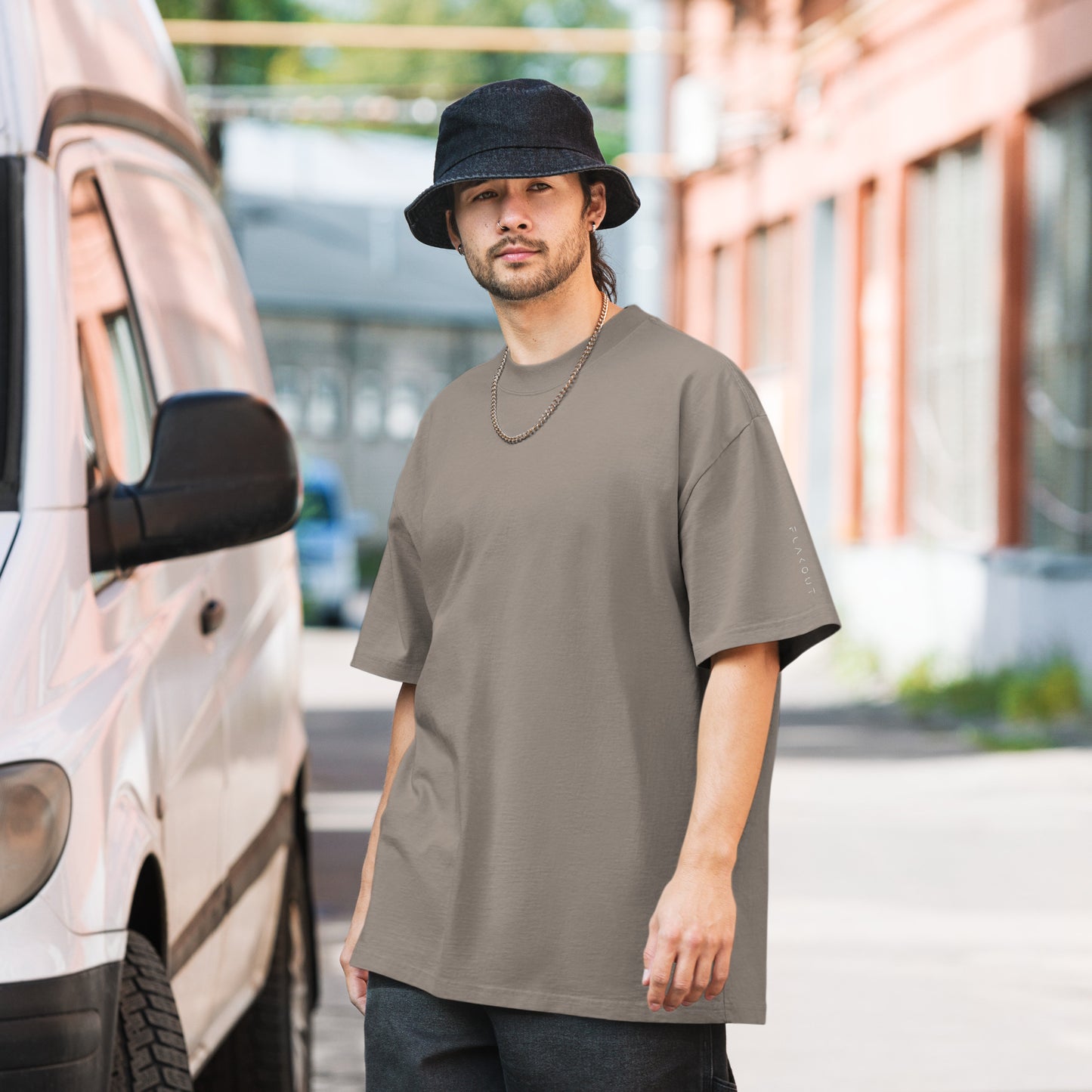 Oversized Faded T-shirt Embroidered Logo - FLAKOUT