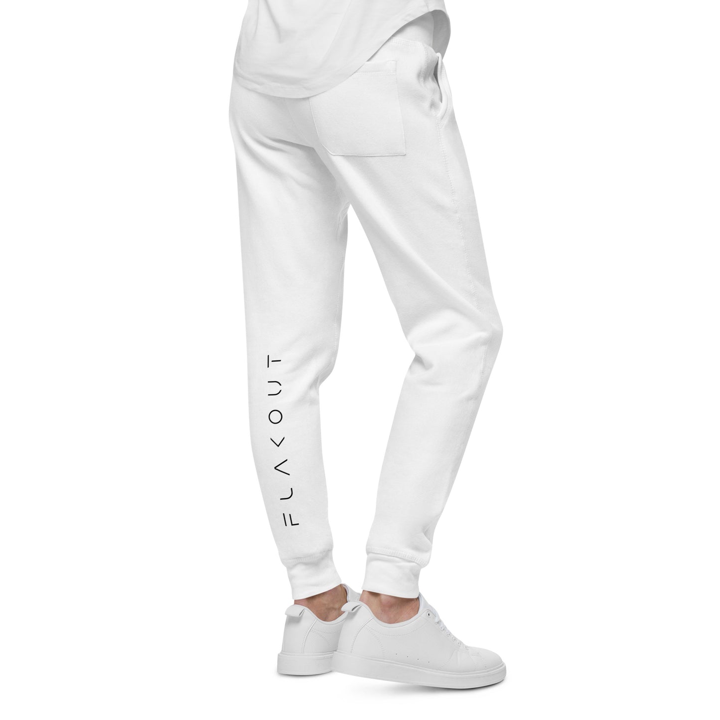 FLAKOUT Logo Back Leg Unisex Fleece Sweatpants - White - FLAKOUT