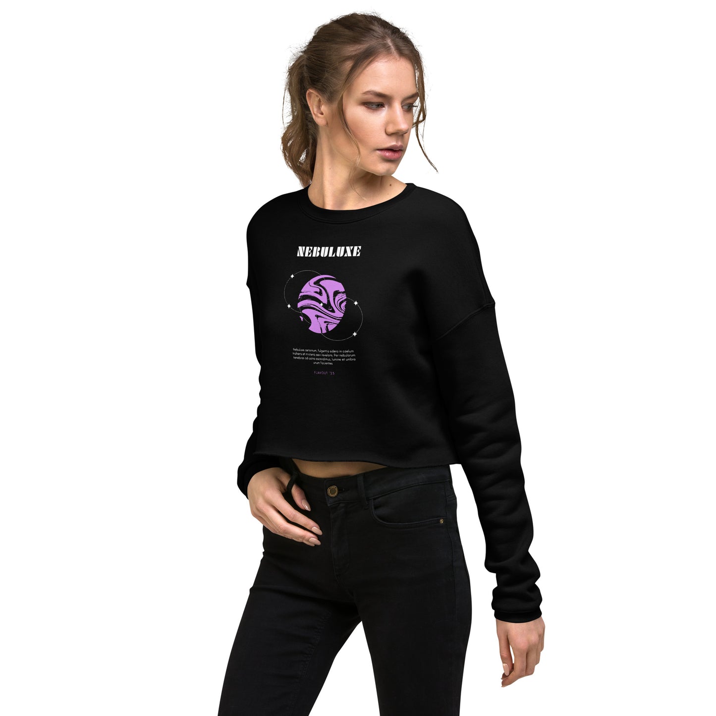 Nebuluxe Brilliance Women's Crop Sweatshirt - Black - FLAKOUT