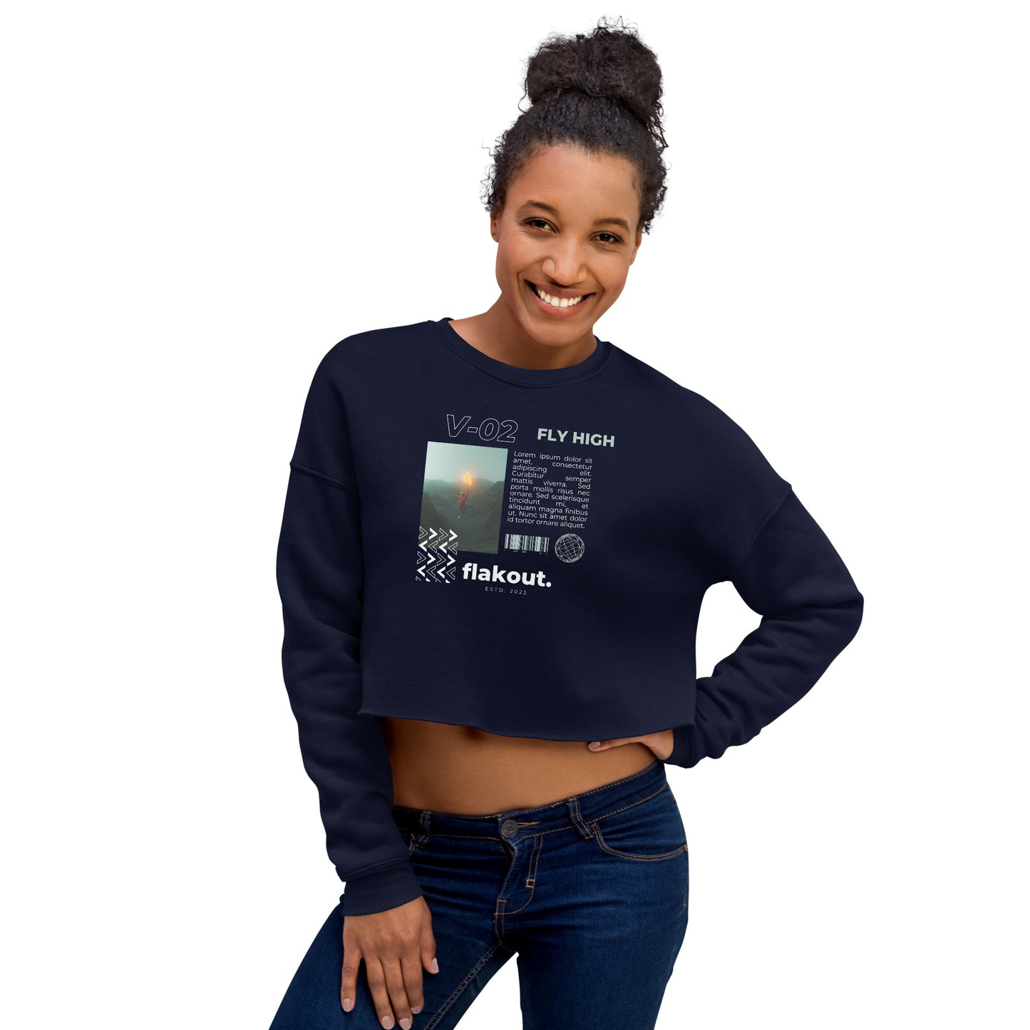 Fly High Voyager Women's Crop Sweatshirt - Navy - FLAKOUT